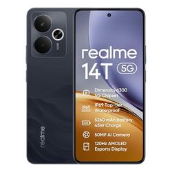 realme 14T Smartphone 5g, 8+256GB,Batería 5260 mAh,Procesador Dimensity 6300,IP69, Cámara de 50MP,Pantalla AMOLED para Esports de 120 Hz,Negro obsidiana,Exclusivo de Amazon (Sin Adaptador)