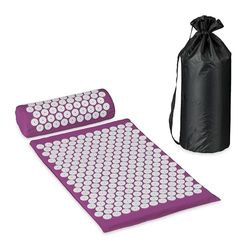 Relaxdays spijkermat met kussen, acupressuurmat met ca. 8000 drukpunten, inclusief opbergtas, paars/wit