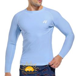 MEETWEE Rashguard UV-skydd för män, kortärmad, S–2XL, UPF 50+ snabbtorkning, lättviktig för dykning surfing, Gråblå-lång, XL