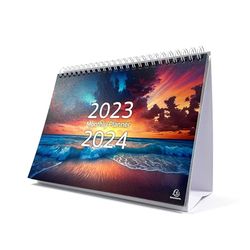 Exacompta - Ref GS047Z Sep 2023 - Oct 2024 Desk Calendar/Monthly Planner Sunset Design Month per Page Includes UK Holidays 210mm x 150mm Stands Securely on a Desk/Shelf Section for Reminders & Notes