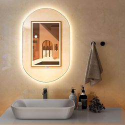 FANTASK Espejo LED 80 x 50 cm con calefacción de Espejo antivaho, Espejo de baño Regulable 3000 K-6500 K