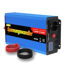 EDECOA Auto omvormer 12V 220V 1200W 2500W Spanningsomvormer 12V naar 230V Gewijzigde sinusgolf Stroomomvormer Power Inverter Converter met LCD Scherm EU stopcontacten Schakelaar Kabel