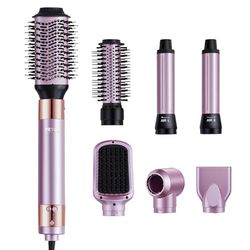 VEVOR Brosse Sèche-cheveux 6 en 1 Styler Multifonction Professionnel Ionique avec 2 Bigoudis à Enroulement Automatique, 3 Brosses, 2 Buses, 4 Températures 3 Vitesses Réglables, pour Tous Types Cheveux