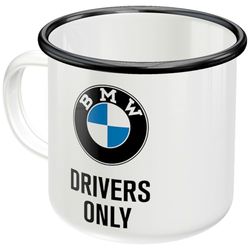 Nostalgic-Art Caneca esmaltada retro, 360 ml, produto oficial de licença (OLP), BMW – Drivers Only – ideia de presente para fãs de BMW, caneca para campismo, design vintage