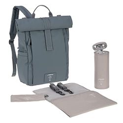 LÄSSIG Luierrugzak luiertas met aankleedkussen, kinderwagenopzetstuk, flessenhouder, duurzaam geproduceerd, rolltop rugzak, antraciet