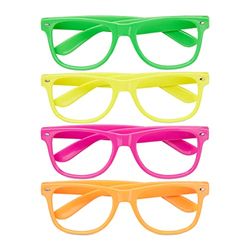 Relaxdays feestbril set van 4, grappige brillen voor carnaval, neon brillen, onze size, HBD 4.5x14.5x15 cm, gekleurd