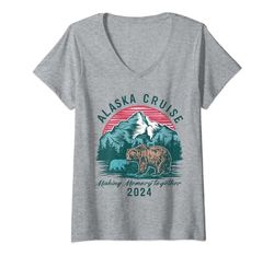 Mujer Crucero a juego de amigos de la familia Alaska Alaska 2024 Camiseta Cuello V