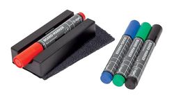 SIGEL BA151 Set: cancellino con 4 marcatori da lavagna, magnetico, 13 x 6 cm, per lavagne bianche e lavagne magnetiche in vetro