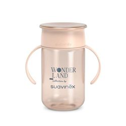 SUAVINEX, Baby Learning Cup, 360 Cup with Anti-Spill and Anti-Drip System, Magic Cup with Handles and Lid, Dishwasher and Microwave Safe, 340 ml, Training Cup Babies +12 Months, Wonderland Pink
