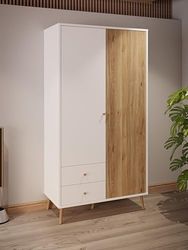 Forte EasyKlix HARLLSON Armoire, 2 Portes 2 Tiroirs, Blanc/Chêne Mauvella, 105x202x52cm
