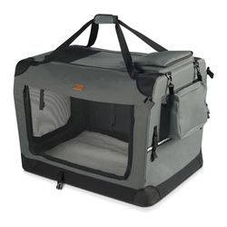 VOUNOT® Trasportino per Cani Gatti Borsa da Trasporto Cane con Materasso Morbido Striscia Riflettente, Box Scatola Pieghevole Viaggio per Animali Domestici, Portabile Traspirante, (L)70x52x52cm Grigio