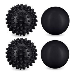 Relaxdays massagebal, set van 4, egelbal en gladde bal, hard, Ø 6,5 & 6 cm, spanningen, triggerpoint massage, zwart