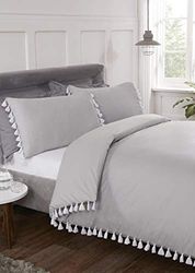 Rapport Parure de lit King Size avec Housse de Couette et Pompons Gris