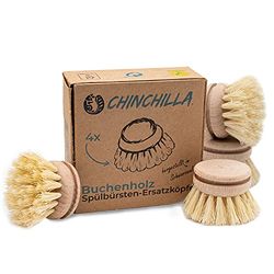 Chinchilla® Set di 4 testine per spazzolini in legno sostituibili | Testina di ricambio con setole in fibra naturale (vegana) | Testine per spazzolini universali | Cucina sostenibile e rifiuti zero