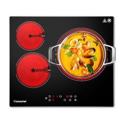 AMZCHEF Vitrocerámica 3 fuegos 5400W,Placa vitrocerámica empotrable de 60cm con 9 niveles,Zona de potencia máxima 2400W,Apagado automático,Temporizador,Bloqueo de seguridad,Negro