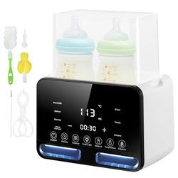 Carehabi Flessenwarmer baby voor 2 flessen, wit, 4-in-1, babyfleswarmer met sterilisator en temperatuurregeling, babyvoedingwarmer voor het verwarmen en ontdooien van gerechten
