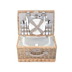 Livoo – Panier Pique-Nique 4 Personnes SEP144 – 14L, Osier Lin et Coton, 23 Accessoires