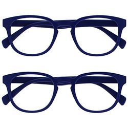 OPULIZE Pop Reading Glasses 2 Pack Fun Round Matt Frame Mid Blue Spring Hinges Scratch Resistant Mens Womens RR2-3 +1.00