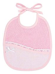 Filet - Babero ovalado de suave tejido de rizo de algodón, con bolsillo de tela Aida para bordar y detalles de encaje bordado inglés, color rosa