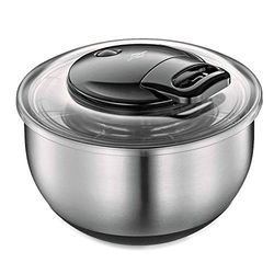 Küchenprofi Turbo Essoreuse à salade en acier inoxydable 5 l, diamètre 24,5 cm, avec cordon de serrage, bouton d'arrêt et fond antidérapant, pour laver et sécher la salade, saladier avec couvercle