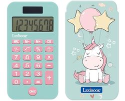 Lexibook, Enhörning, Fickräknare med Skyddslock, Klassiska och Avancerade Funktioner, Batteri- och Solcellsdriven, Blå och Rosa, C45UNI