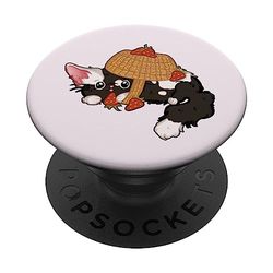 Cottagecore Strawberries and a Black Cute Fluffy Cat PopSockets Adhesive PopGrip