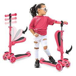 Hurtle Trottinette Enfant, Trottinette 3 Roues, Patinette Enfant Pliable avec Hauteur Ajustable, Plateau Antidérapant, LED Roues Lumineuses, Trottinette pour Fille/Garçon de 2 à 12 Ans