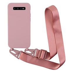 Crossbody Hoesje voor Samsung Galaxy S10 Plus,Zachte siliconen Case Bumperhoes met Draagkoord Lanyard,Rose goud