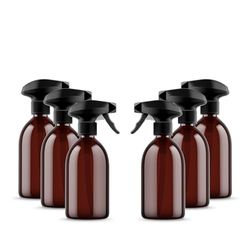 McKLords - Pack of 6 Amber Empty Plastic Water Spray Bottles for Cleaning 500ml - Hand Trigger Empty Spray Bottles for Gardening Home Cleaning - Heavy duty Industrial Refillable Bottles