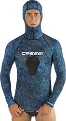 Cressi Hunter Hooded Rush Top, Maglietta Rash Guard con Cappuccio per Sport Acquatici Unisex Adulto, Blu Camo, M