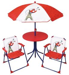 FUN HOUSE 713592 Jeux Olympiques Paris 2024 Salon DE Jardin JO pour Enfant avec Une Table H.46 X Ø46 CM, Deux CHAISES H.53 X L.38,5 X P.37,5 CM ET Un Parasol H.125 X Ø 100 CM