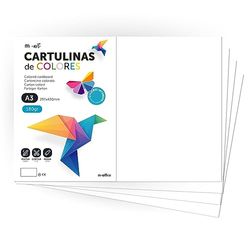 Cartulina de Colores, Cartulina A3, Folios Colores 180gr, Bloc cartulina colores intensos, Ideal para Manualidades, Imprimir tus Documentos y Diseños Creativos · m-office (200 Hojas, Blanco)