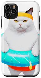 Coque pour iPhone 11 Pro Max Chat blanc cool avec maillot de bain bouée en vacances