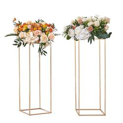 VEVOR 2PCS 31.5inch/80cm High Wedding Flower Stand, With Acrylic Laminate,Metal Vase Column Geometric Centerpiece Stands, Gold Rectangular Floral Display Rack for Events Reception, Party Decoration