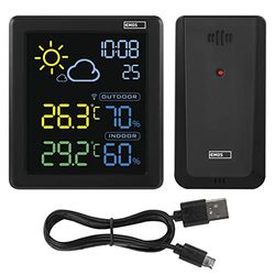 EMOS Trådlös väderstation med VA-färgskärm och utomhussensor, termometer, hygrometer, väderprognos, klockvisning, väckarklocka, 1,5 m mikro USB-kabel, svart