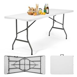 Sekey Table de Buffet Pliable en Plastique - 152 x 70 cm - Table de Camping avec poignée de Transport - Table de Jardin Pliable pour Jardin, terrasse et Balcon - 4 Personnes - Blanc