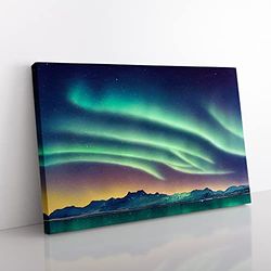 Northern Lights Watercolour Vol.1 Canvas Wall Art Print Ready to Hang, Framed Picture for Living Room Bedroom Home Office Décor, 50x35 cm (20x14 Inch)