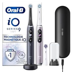 Oral-B iO 9 Brosses À Dents Électriques Rechargeables, Manche Noire et Rose connectés Bluetooth Avec Technologie Magnétique Révolutionnaire, 3 Brossettes, 1 Étui De Voyage