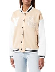 Koton Dames Bomber Neck Snap Buttoned Pocket Detail Printed Varsity Jacket, beige (059), L