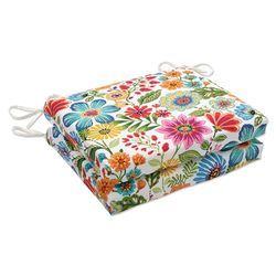 Pillow Perfect Cuscino quadrato per sedia angolare per interni ed esterni, con lacci, imbottitura in fibra di peluche, resistente alle intemperie e allo sbiadimento, 40,6 x 47 cm, blu/viola, 2 pezzi