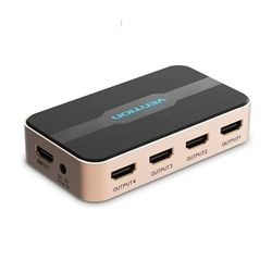 Watio Wave Duplicateur 4 x HDMI avec ports haute définition, corps noir et or, idéal pour plusieurs connexions vidéo