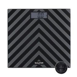 Salter SA00287 BAFEU16 Pèse Personne Numérique, Balance Personnelle Électronique pour Salle de Bain, Écran LED Facile à Lire, Capacité Max. 180KG, Pieds pour Moquette, Finition à Chevrons Noir