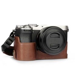 MegaGear Genuine Leather Half Camera Case for Sony Alpha a7C Mark II - Stylish and Protective (Brown)