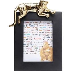 Kare Cornice portafoto di design Relax Tiger, nero/oro, cornice decorativa, motivo tigre, telaio in acciaio, vetro frontale, utilizzabile verticalmente, realizzata a mano, pezzo unico, 29 x 24 cm