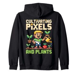 Cultivate Pixels Plants Gamer Pixel Graphic Zip Hoodie