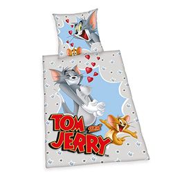 Herding Set di Biancheria da Letto Tom & Jerry, Federa 80 x 80 cm, Copripiumino 135 x 200 cm, Chiusura a Bottoni, Cotone