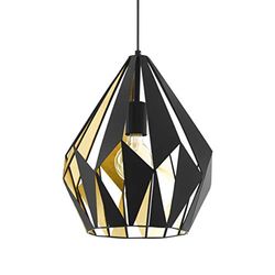 EGLO Lampada a sospensione Carlton 1, lampada a sospensione a uno punto luce vintage, lampada a sospensione retrò in acciaio, nero, oro, attacco E27, diametro di 31 cm