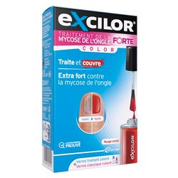 EXCILOR - Forte Color - Traitement de la Mycose De l’Ongle - Traite & Couvre - Traitement 30ml + Vernis à Ongle cosmétique 8ml - Cliniquement Prouvé* - Rouge Corail