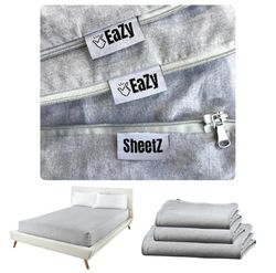 Eazy SheetZ™: STQ14G Hoeslaken, blijft goed zitten, met ritssluiting, queen-size, 152,5 x 203 x 35,5 cm, (diepte van 33-38 cm), standaard, grijs