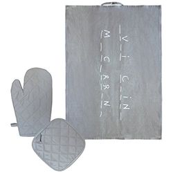 Laroom 13942 – Set Panno Cucina Cotone e Guanti da Forno, Colore: Grigio